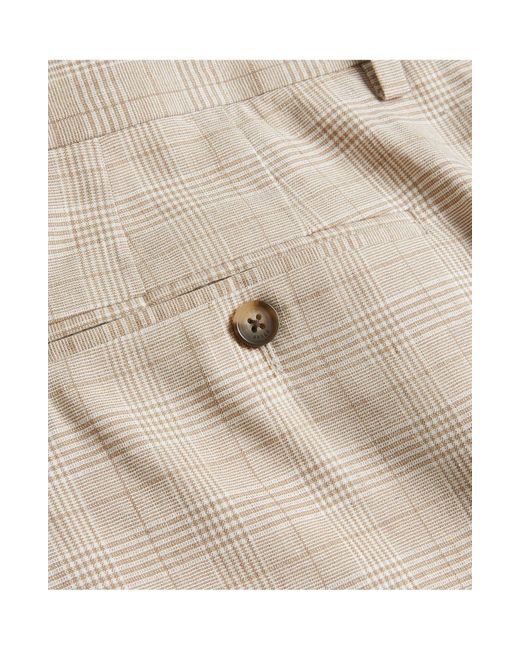 Ted Baker Natural Lambath Check Flat Front Linen Blend Chino Shorts for men