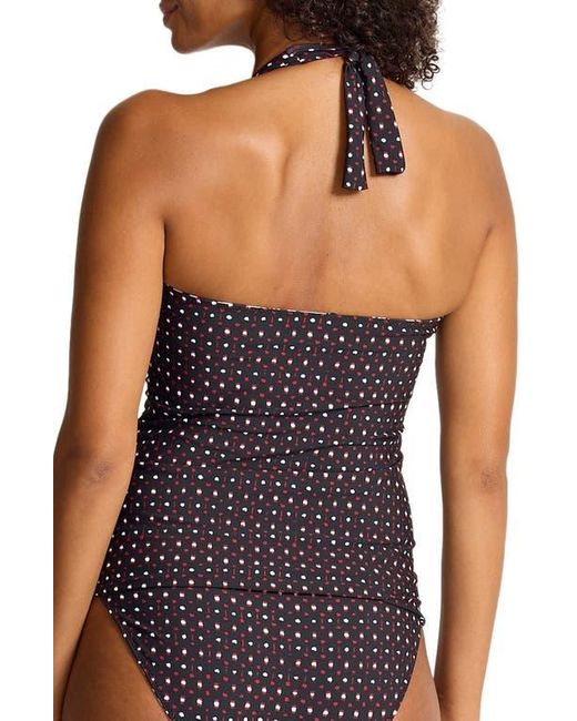 Tommy Bahama Blue Sunset Blooms Reversible Halter Upf 50+ Tankini Top