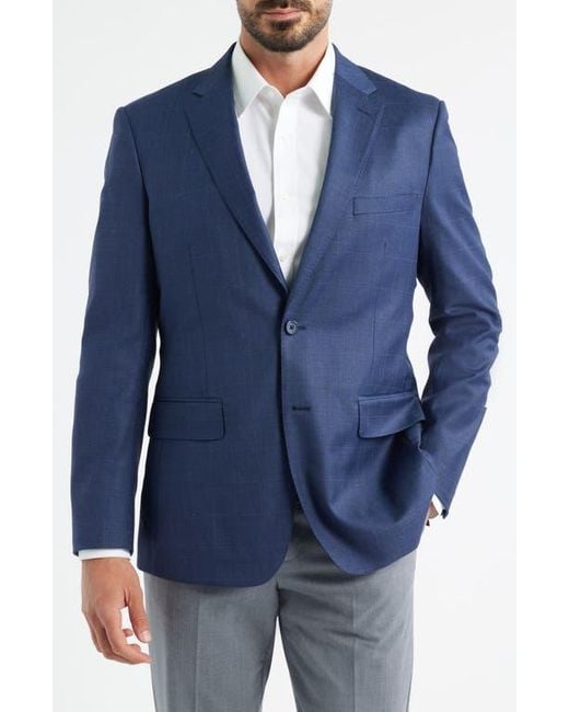 Daniel Hechter Blue Windowpane Check Wool Blend Suit Jacket for men