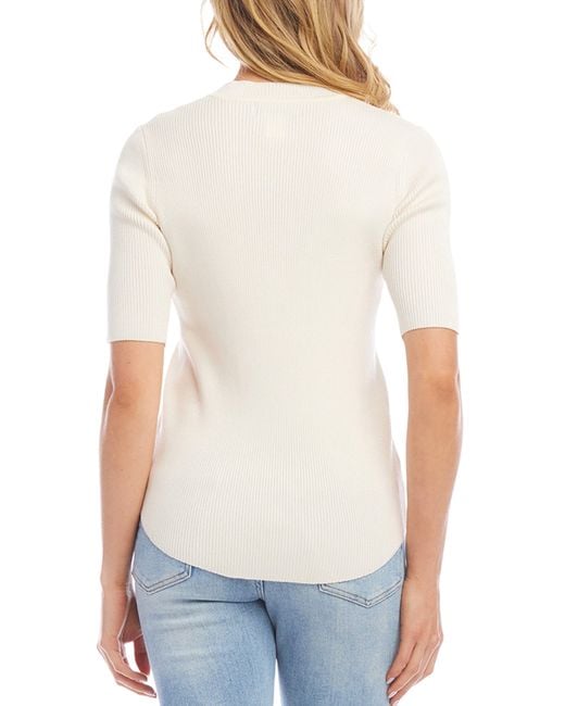 Karen Kane White Rib Short Sleeve Sweater