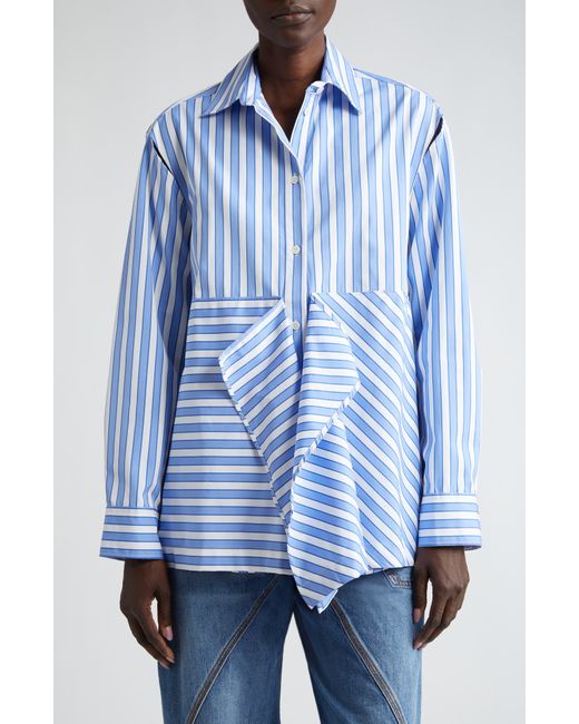 J.W. Anderson Blue Stripe Long Sleeve Draped Peplum Shirt