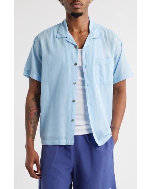 Obey Blue Donnie Stripe Short Sleeve Cotton Button-Up Shirt for men