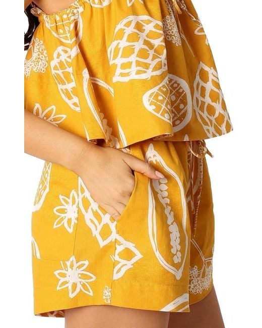 Petal & Pup Yellow Honey Mixed Print Cotton & Linen Drawstring Shorts