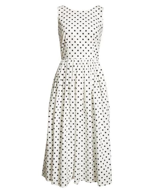 Dolce & Gabbana White Polka Dot Sleeveless Cotton Midi Dress