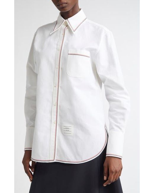 Thom Browne White Exaggerated Point Collar Cotton & Linen Button-Up Shirt