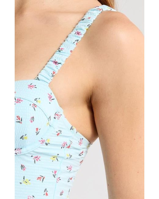 Solid & Striped Blue Verona Embroidered Seersucker One-Piece Swimsuit