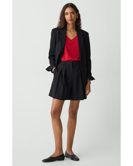 Theory Black Pleated Linen Blend Shorts