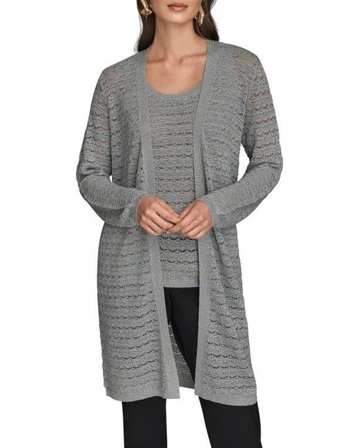 Donna Karan Gray Metallic Open Cardigan