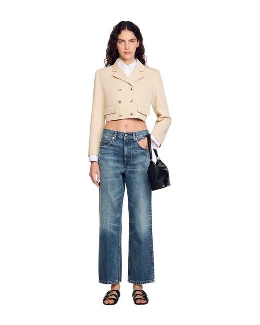 Sandro Blue Cropped Buttoned Jacket