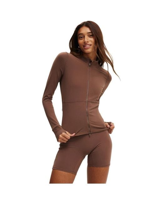Cotton On Brown Active Core Zip Through Long Sleeve