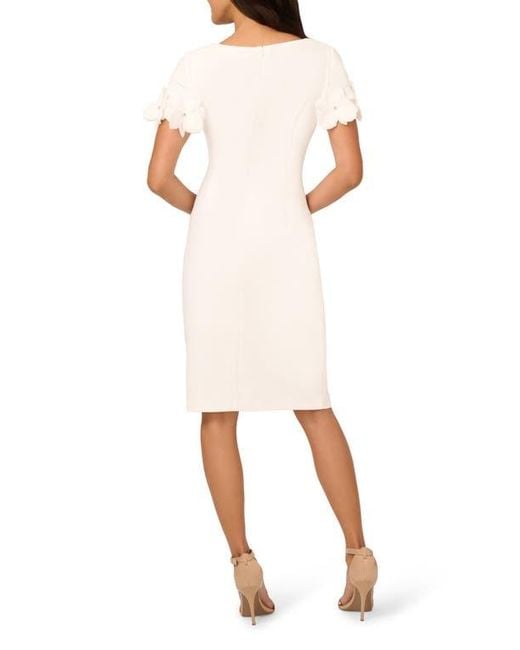 Adrianna Papell White 3D Flower Cuff Crepe Faux Wrap Dress