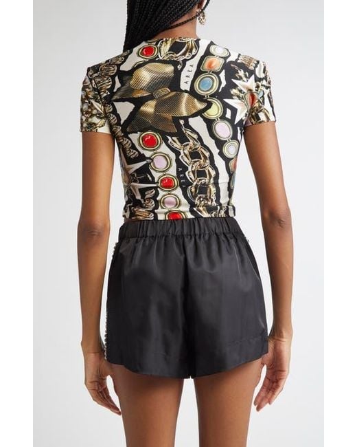 Area Black Gemstone Chain Print Crop Top
