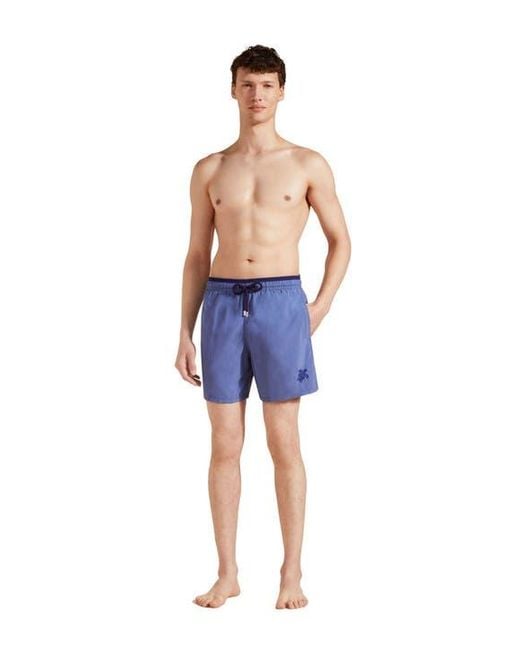 Vilebrequin Blue Solid Bicolor Length Swim Trunks for men