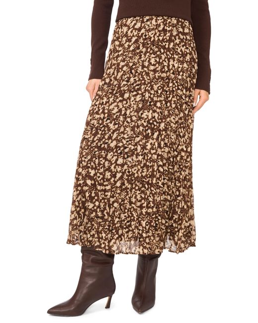 Halogen® Natural Pleated Patterned Midi Skirt