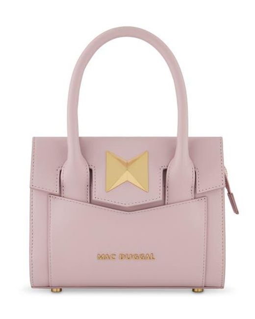 Mac Duggal Pink Plated Hardware Small Leather Tote Bag