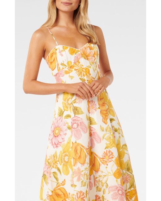 EVER NEW Yellow Vayda Floral Linen Blend A-line Dress