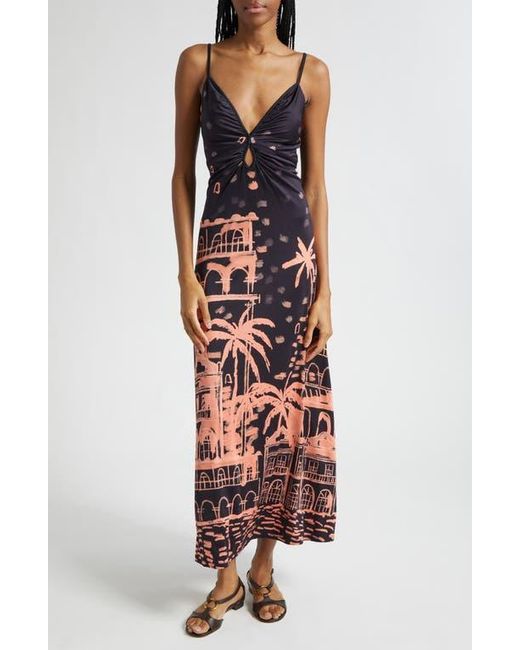 Johanna Ortiz Multicolor Nuestra Tierra Landscape Print Cutout Shiny Jersey Dress