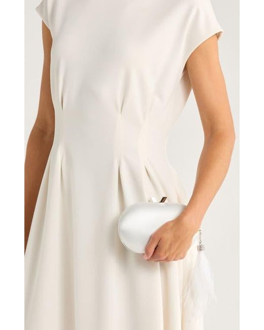 Olga Berg White Jenna Feather Tassel Clutch