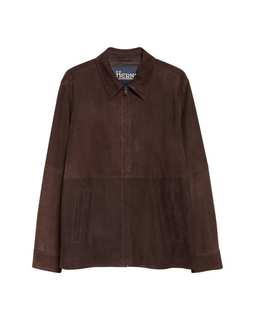Herno Brown Suede Zip Jacket for men