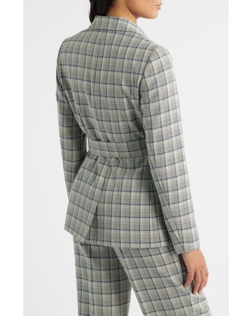 Anne Klein Gray Belted Plaid Blazer