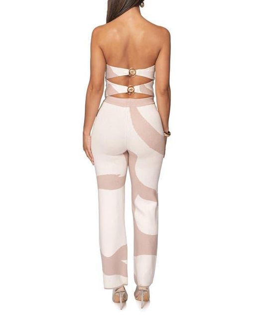 JLUXLABEL Pink Tropic Oasis Strapless Knit Top