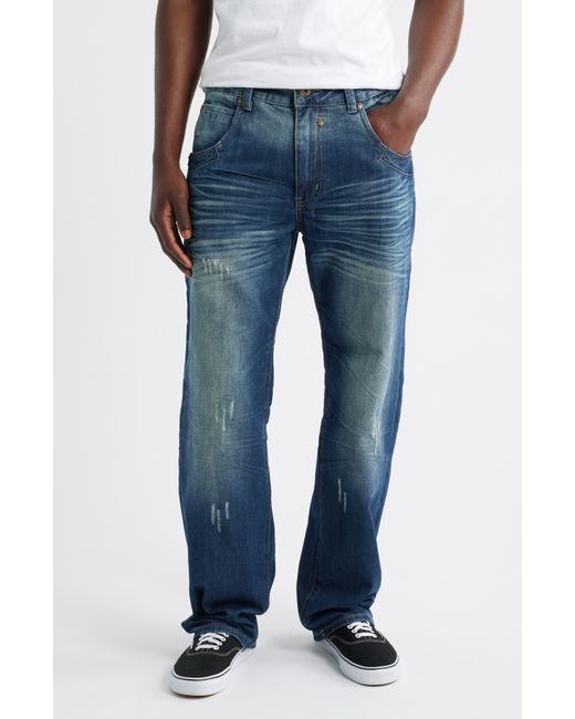 Level 7 Blue Relaxed Bootcut Jeans for men
