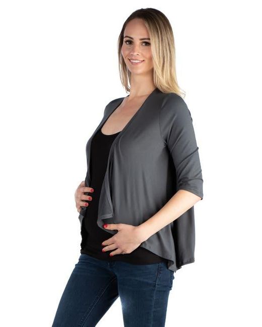 24seven Comfort Apparel Black Maternity Elbow Length Sleeve Open Cardigan