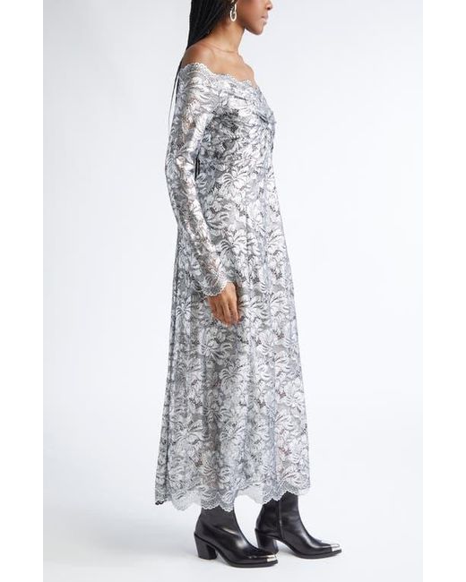 Rabanne Gray Metallic Long Sleeve Stretch Lace Dress