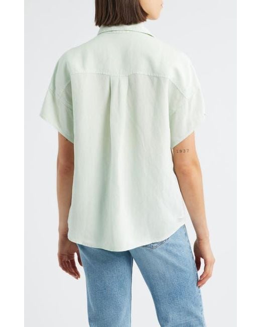 Cloth & Stone Green Linen Blend Short Sleeve Button-Up Shirt