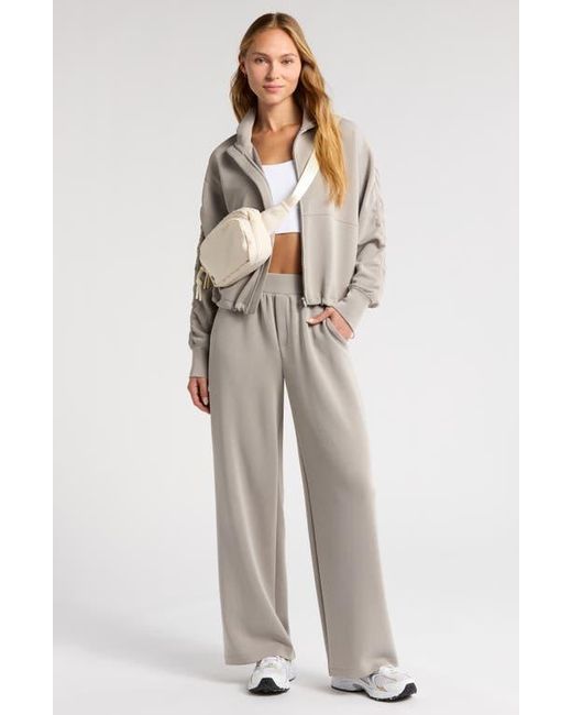 Zella Multicolor Ultrasoft Ruched Sleeve Front Zip Knit Jacket