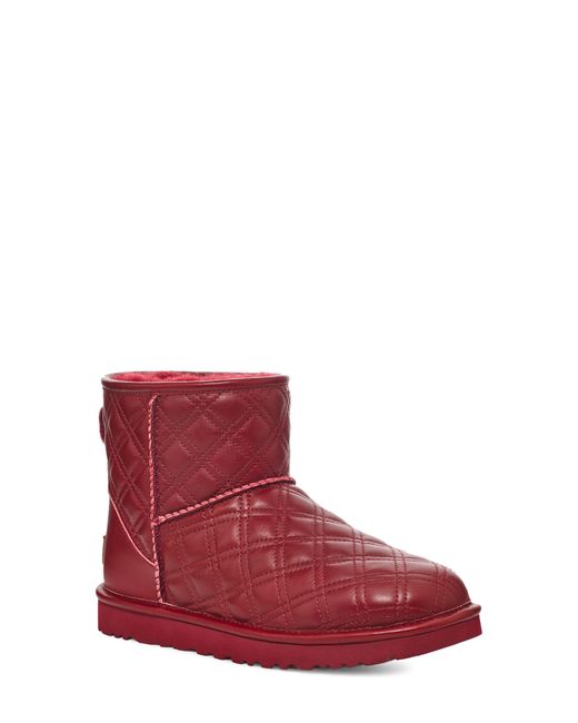 Ugg Red ugg(r) Classic Mini Ii Quilted Genuine Shearling Lined Bootie