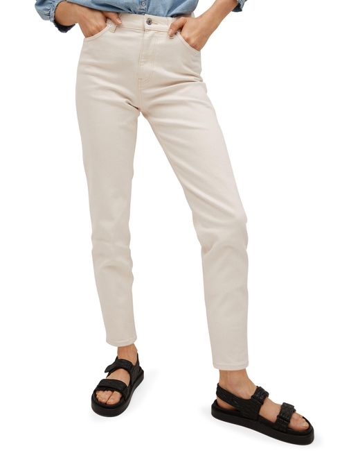 Mango White Committed Collection Tapered Straight Leg Mom Jeans