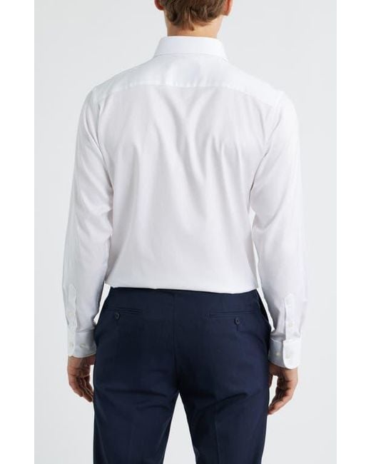 David Donahue Blue Slim Fit Stretch Cotton Dress Shirt for men