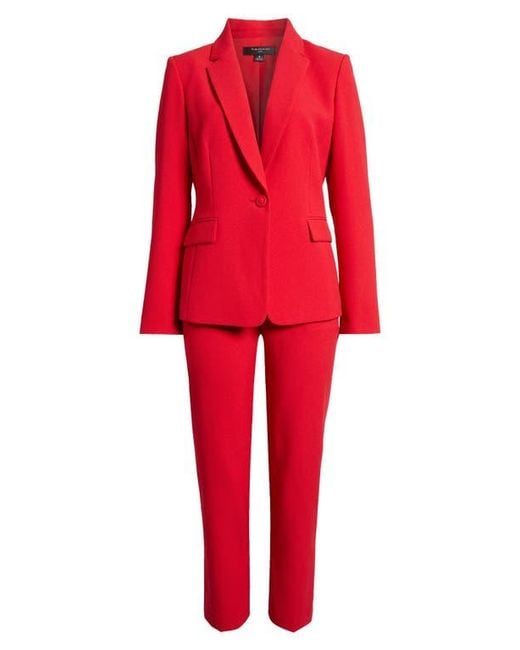 Tahari Red One-Button Crepe Jacket & Pants Set
