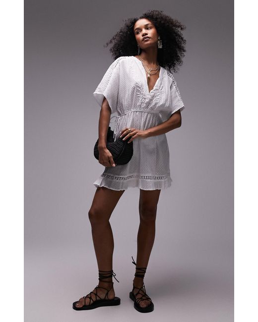 TOPSHOP White Embroidered Cotton Cover-up Dress
