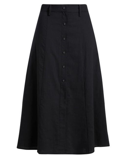 Wayf Black Cynthia Button-Through Midi Skirt