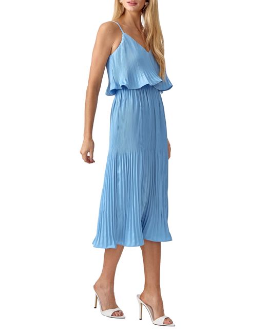 Adelyn Rae Blue Nayla Pleated Overlay Sleeveless Midi Dress