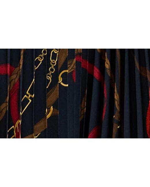 Ralph Lauren Black Belting Print Pleated Georgette Skirt