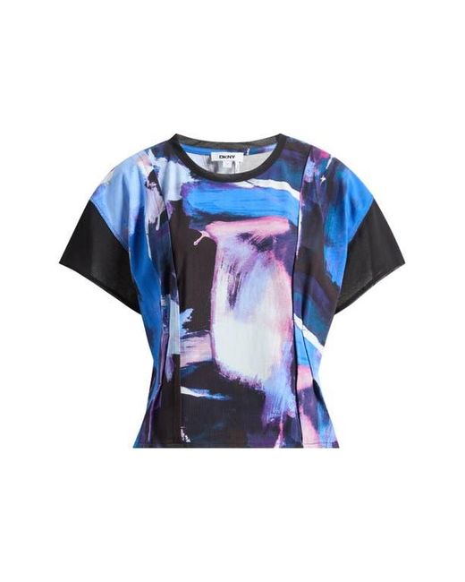 DKNY Blue Chiffon Sleeve Knit Top