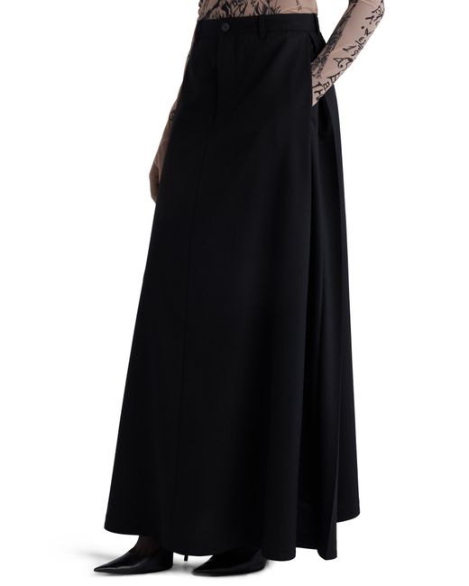 Balenciaga Black Hybrid Wool Pants Maxi Skirt