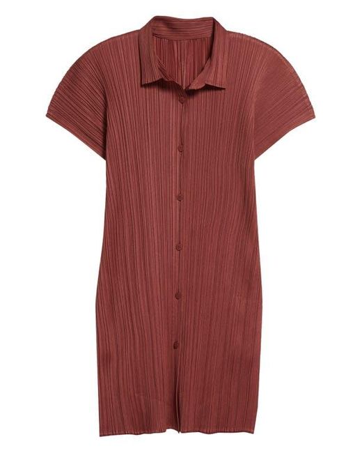 Pleats Please Issey Miyake Red Monthly Colors May Pleated Short Sleeve Shirtdress