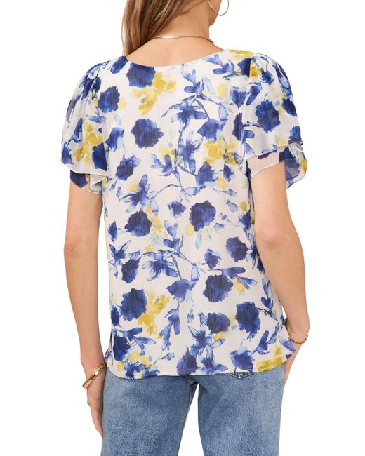 Vince Camuto Blue Floral Tulip Sleeve Top