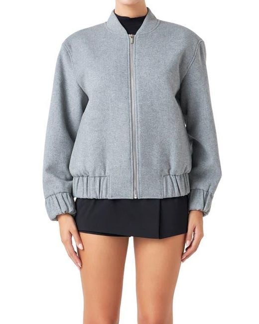 Endless Rose Gray Oversize Wool Blend Bomber Jacket