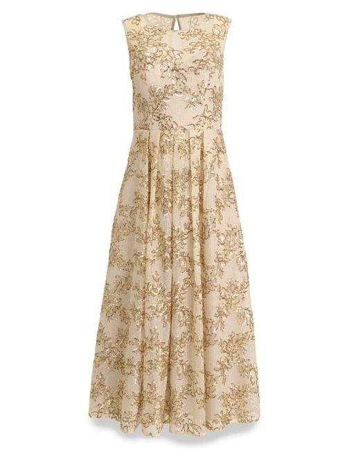 Donna Karan Natural Floral Sequin Sleeveless Gown