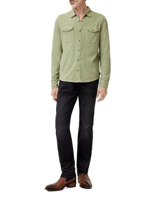 John Varvatos Green Avron Slub Organic Cotton Knit Snap-Up Western Shirt for men