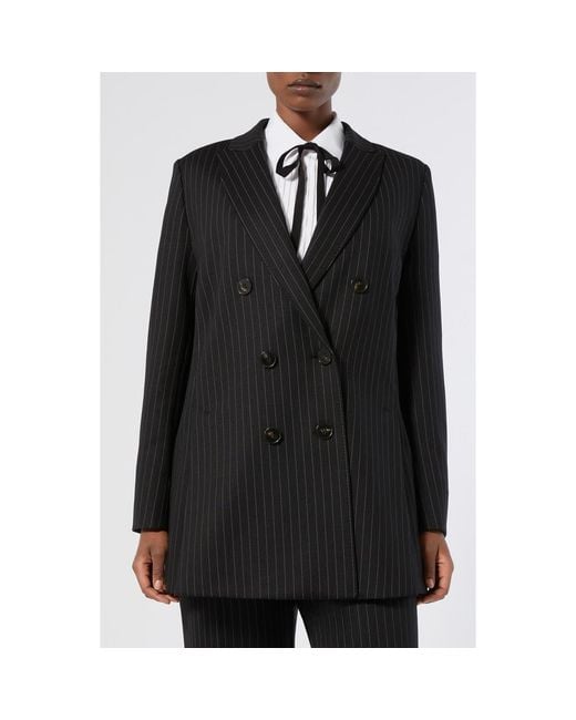 Marina Rinaldi Black Barbra Pinstripe Stretch Jersey Jacket