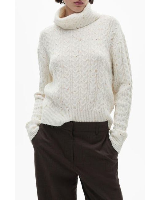 Mango White Twisted Cable Knit Donegal Turtleneck Sweater