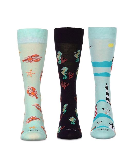 Memoi Blue Assorted 3-Pack Crew Socks for men