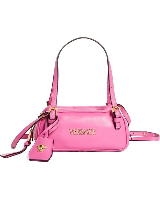 Versace Pink Mini Logo East/West Leather Shoulder Bag