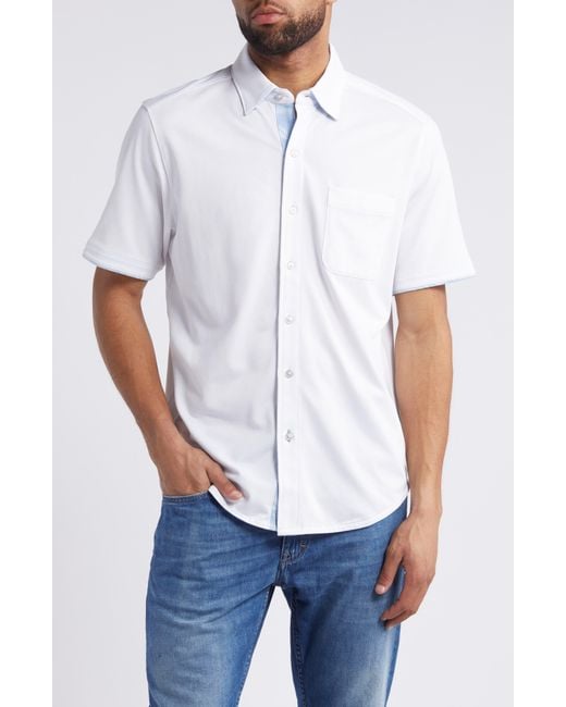 Tommy Bahama White San Lucio Islandzone Short Sleeve Knit Button-up Shirt for men